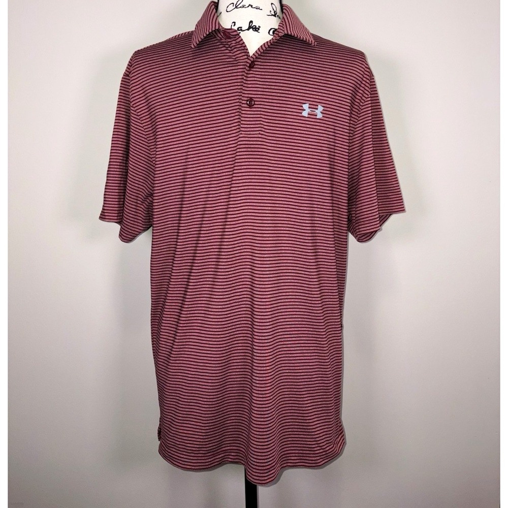 Under Armour HeatGear Men's Striped Polo Shirt Short Sleeve Loose Fit M Red